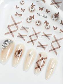 Hình dán móng tay 5D họa tiết nơ đỏ chuyển sắc, thiết kế bướm rỗng kẻ sọc caro - Màu đen/trắng/nâu/hồng/vàng, phù hợp cho phong cách trang trí móng tay DIY thanh lịch Y2K cho đám cưới. - Nhiều màu - Xem 7