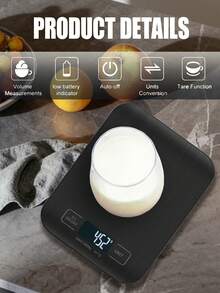 一台高精度电子厨房秤，10公斤容量，克/盎司/磅/公斤单位，去皮功能，液晶显示屏，不锈钢结构，易于清洁，小巧耐用，适用于烘焙、烹饪、咖啡和茶的制作，电池供电（不含电池）。 - 彩色 - 查看 9