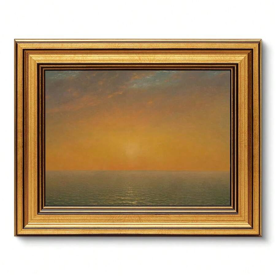 VIYYIEA Vintage Gold Framed Wall Art For Living Room, Landscape Canvas Prints Home Decor, Oil Painting Picture, Bedroom Wall Decor Gifts For Friends Or Family -[Afterglow]-(10L X 8W) - [餘輝] - 查看 1