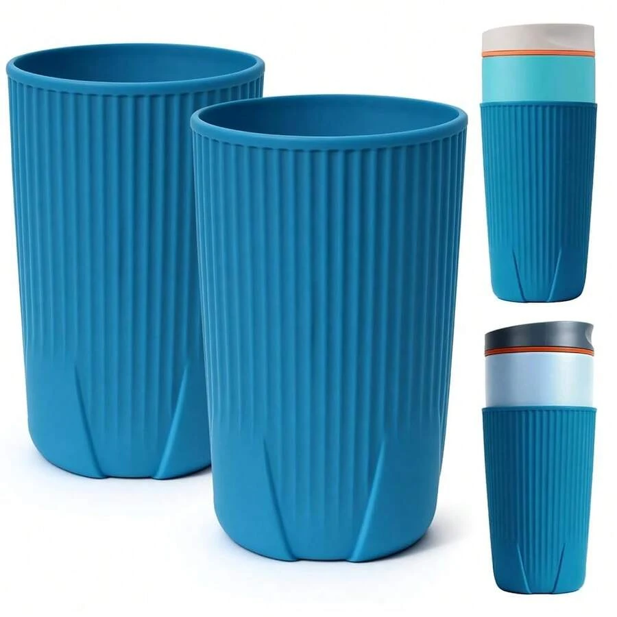 YQL 2-Pack Silicone Water Bottle Boot For  20oz SmoothSip Slider Tumbler – Half-Wrap Protective Cup Sleeve, Anti-Slip Silicone Base For Travel Mug, Reusable & Dishwasher  (Blue) - 藍色 - 查看 1