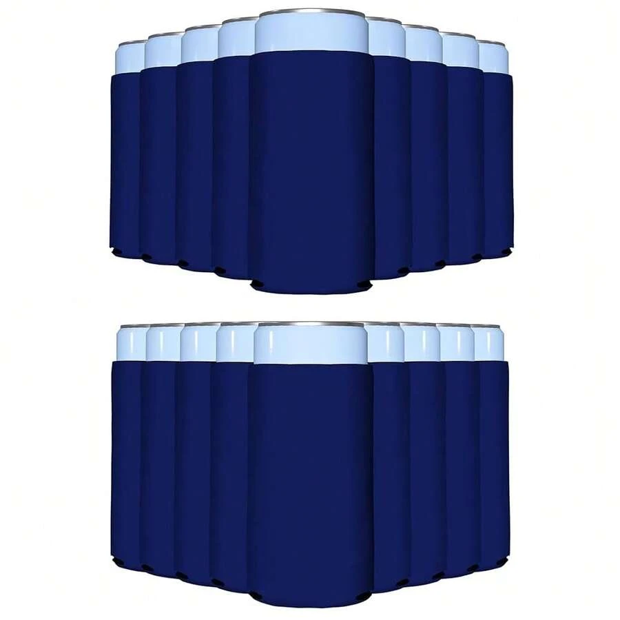 PartyPrints 25 Pack Navy Blue Blank Slim Can Cooler Sleeves | Plain Seltzer Customizable Bulk Coolers For Beer Bottles & 12oz Tall Cans | Skinny Collapsible Drink Insulated Sleeve - 海軍藍 - 查看 1