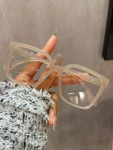 1pc Square PC Non-Prescription Glasses, Plus Size Leopard Print Retro Ins Fashion Eyewear Accessory, Non-Prescription - Multicolor - View 13