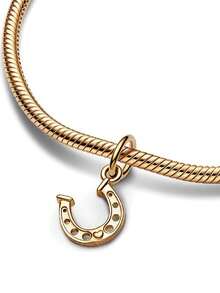 1pc Fashionable Delicate Gold Series Horse Shoe, Nutcracker, Red Rose, Family Bead Pendant Versatile DIY Bracelet Necklace Gift - Yellow Gold - View 2
