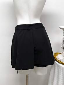 Falda-pantalón casual de gasa con lazo delantero, versátil para primavera/verano, adecuada para vacaciones, bodas, vacaciones, brunch, aeropuerto - Negro - Ver 5