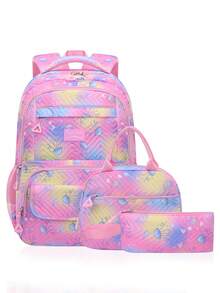 3pcs Set Jellyfish Print Backpack With Handbag And Pencil Case - Cute Jellyfish Design, Adjustable Shoulder Straps, Lightweight Polyester Student Backpack, Zipper Closure, Girls Backpack, Back To School Gift