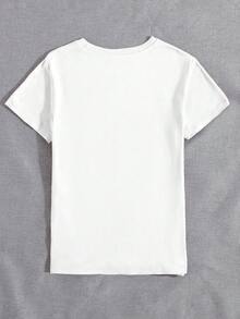 女士白色圆领T恤，印有红色爱心和皇后扑克牌图案，时尚休闲白色上衣，适合夏季日常穿着和外出活动。 - 白色 - 查看 3