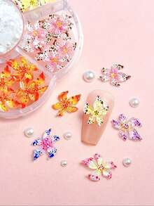 1盒Y2K豹纹彩色花朵美甲装饰，3D波点花朵，ABS仿珍珠，适合情人节派对美甲装饰，DIY美甲用品，美甲宝石 - 彩色 - 查看 3