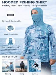Camisa exterior para hombres, hecha de tela de secado rápido, diseño de manga larga, con capucha protectora solar, adecuada para pesca y senderismo, con máscara facial primaveral - Multicolor - Ver 7
