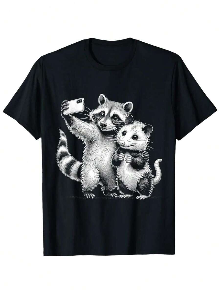 Opossum Racoon Selfie Funny Meme Wild West Possum Graphic T Shirt - màu đen - Xem 1