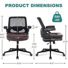 Big And Tall Office Chair 500lbs Mesh Heavy Duty Ergonomic Desk Chair With Flip-Up Armrests Plus Size Wide Seat In PU Leather 360 Swivel Computer Executive Task Chair For Home Office Brown - 棕色 - 查看 3