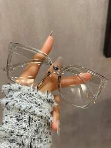 1pc Square PC Non-Prescription Glasses, Plus Size Leopard Print Retro Ins Fashion Eyewear Accessory, Non-Prescription - Multicolor - View 16