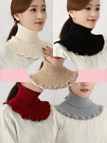 1pc Women's Knitted Shawl, Black, Beige, Red, Warm Knit, Autumn/Winter - Multicolor - View 1