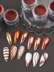 6盒金属美甲粉，铜金色美甲闪粉，彩虹变色龙哑光美甲装饰化妆品美甲用品 - 彩色 - 查看 3