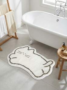 1pc Plush Anti-Slip Cartoon Cat Shaped Rug, Comfortable Washable Indoor Bath Mat, Non-Slip Floor Mat, Suitable For Home Decor
