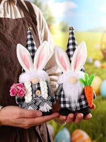 经典复活节小矮人装饰，长腿兔耳复活节小矮人，配胡萝卜和鲜花，送给妻子和母亲的礼物，瑞典兔子桌面装饰多层托盘，复活节兔子装饰，复活节桌面装饰，办公桌配件，春季壁炉架装饰 - 彩色 - 查看 4