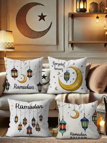 1/2/4件装斋月月亮星星抱枕套，不含枕芯，适合作为开斋节礼物，也可用于装饰门廊、露台、沙发、客厅等户外场所。 - 彩色 - 查看 3