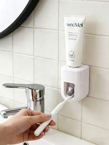 1pc Toothpaste Squeezer Tool - Holds 2 Toothbrushes & 1 Toothpaste, Automatic Toothpaste Dispenser, Toothbrush Holder, DIY Self-Adhesive, Glue Included - Multicolor - View 4