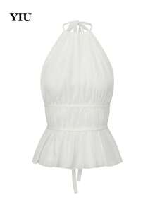 YIU Women's Sleeveless Halter Neck Woven Fabric Peplum Top Regular Length Versatile And Comfortable Top For Spring And Summer Clothes New Arrival