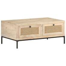 vidaXL Mesa baixa 90x50x37 cm Bois de manguier e canne naturelle - Castanho - Ver 2