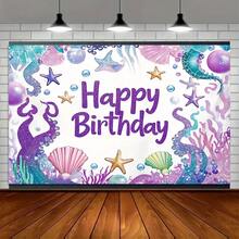 1pc Birthday Background Cloth, Background Design With Seaweed And "Happy Birthday" Text, High-Definition Printing On Polyester Fabric, Suitable For Parties, Courtyards, Birthdays And Photography Supplies - Multicolor - View 4