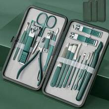 18/16/10/7/24 piezas Juego de Manicura Profesional - Incluye Herramientas Completas para el Cuidado de las Uñas, Cortaúñas, Limas de Uñas y Caja de Almacenamiento - Kit de Manicura para Viaje o Casa - Verde - Ver 1