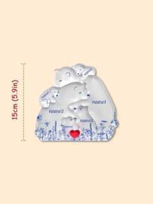 拥抱熊一家亚克力拼图，蓝色、黑色、黑色花卉图案，家庭爱心礼物，可定制家庭成员姓名，房间装饰 - 彩色 - 查看 21