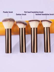 1pc Metal Handle Makeup Brush Set, Premium Quality Standing Foundation Brush, Blush Brush, Contour Brush, Ultra Soft Fibers Fit Face, Suitable For Daily Makeup - Mocha Brown - View 6