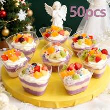 50/100 chiếc bát nhựa tam giác tái sử dụng đựng bánh cupcake và tráng miệng - Thích hợp cho đám cưới, kem, salad - Bát tam giác thanh lịch cho tiệc trà chiều, cốc tráng miệng tam giác nhỏ, bát khai vị trong suốt - Hoàn hảo để phục vụ kem, đĩa trái cây và lý tưởng cho các bữa tiệc, Giáng sinh, Halloween. - trong suốt - Xem 11