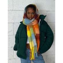 1pc Leopard Print Autumn/Winter Fashion Striped Plaid Fleece Warm Women Boucle Deep Brown Wool Thick Scarf, Warm Acrylic Scarf Like Cashmere, Bohemian Casual Windproof Couple Shawl, Comfortable Blanket Scarf, Suitable For Daily Wear For Dress - Nhiều màu-3 - Xem 1