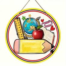 1pc Wooden Round Wall Decor With School Supplies Design, Suitable For Classroom, Teachers' Day, Back To School Decoration - Multicolor - View 6