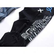 Jeans Slim Fit Elásticos Trendy para Hombres - Estilo High Street, Rasgados y Estampado Digital, Skinny Fit, Duraderos y Casuales - Azul - Ver 7