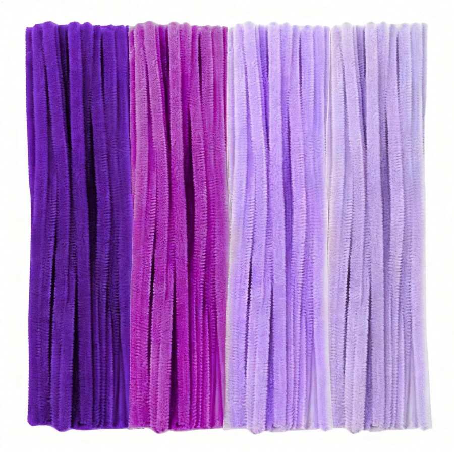200/400 Limpiapipas de color púrpura mixto, varillas de chenilla verde plegables, limpiapipas púrpura, limpiapipas multicolor para manualidades, suministros de manualidades con palitos peludos, artesanía y manualidades para proyectos creativos hechos a mano, decoraciones, tallos de chenilla limpiapipas para hacer decoraciones de flores y festivales