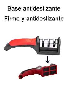 Afilador de cuchillos de mano multifunción con 3 etapas, herramienta de afilado rápido con base antideslizante, accesorio de cocina para cuchillos - Negro - Ver 7