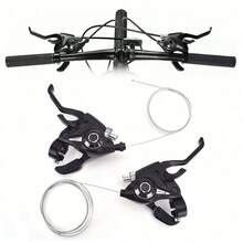 1 Pair 3x8 Speed Bicycle Shifters, With 24-Speed Gear Shifter, Gear Indicator And V-Brake Cable, Suitable For Mountain Bike, Commuter Bike And Bicycle Parts - Black - View 1