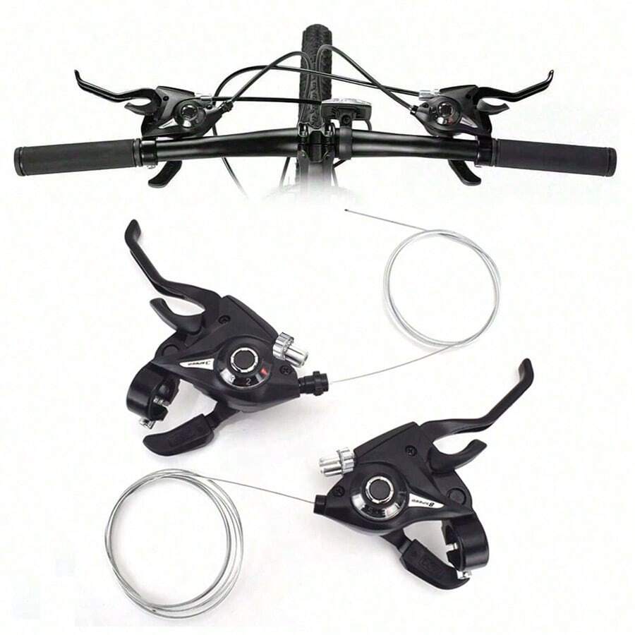 1 Pair 3x8 Speed Bicycle Shifters, With 24-Speed Gear Shifter, Gear Indicator And V-Brake Cable, Suitable For Mountain Bike, Commuter Bike And Bicycle Parts - Black - View 1