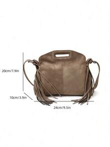 2025新款流苏装饰个性时尚百搭手提包，休闲通勤单肩斜挎包 - 卡其色 - 查看 10