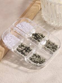 3D Flatback Retro Black Gold Hibiscus Flowers Nail Art Accessories With Various Shapes Floral White Pearls Jewelry Gems Diy Craft Decoration,Retro-Style Nail Gems Nail Salon Supplies