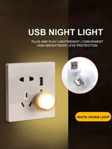 USB Mini Night Light, Eye-Caring Reading Lamp With USB Port, Suitable For Bedside Lamp, Power Bank, Car Interior Light, Decoration, Round Reading Eye-Caring Lamp - White - View 3