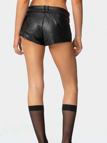 Faux Leather Shorts - Black - View 4