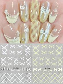 Hình dán móng tay 5D họa tiết nơ đỏ chuyển sắc, thiết kế bướm rỗng kẻ sọc caro - Màu đen/trắng/nâu/hồng/vàng, phù hợp cho phong cách trang trí móng tay DIY thanh lịch Y2K cho đám cưới. - Nhiều màu - Xem 5