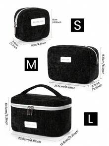 1件/套闪亮化妆包，洗漱包，黑色，旅行收纳包，带拉链，化妆品收纳袋，法式便携化妆包套装，高品质，风格优雅，适合居家、学校、宿舍、旅行，大容量女士化妆包，男士护理包，可装口红、化妆刷、护肤品等 - 黑色 - 查看 12
