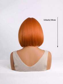 12-Inch Bright Orange Bangs Bob Wig | Short Synthetic Hair Suitable For Y2K Style And Daily Looks - 橘色 - 查看 6