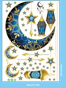 1 PC 3D Moon & Star Hanging Decor Wall Sticker, Ramadan Decorative Star And Moon, Removable Pvc Wall Decal, Islamic Style Home Decor Stickers Featuring Crescent Moon, Planet, And Lantern Designs, Self-Adhesive Pvc Wall Stickers, For Holiday Decorations, Easy To Clean, For Living Room Walls, Furniture Surfaces, Diy Holiday Decorations, Ramadan Decor - Multicolor - View 12