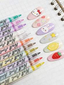 12 st/set akrylfärgspennor för nagelkonst, 0,7 mm nagelprickpennor, vattentäta nagellackspennor, snabbtorkande nagelmarkörpennor, precisa 3D-nagelkonstmarkörer, lämpliga för hem och salong DIY, detaljerade och hållbara - Multifärgad - Visa 9