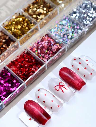 1 Box Holographic Heart-Shaped Nail Glitter Sequins, Kawaii Nail Art Accessories 1mm Super Mini Hearts, Shiny Sparkly INS Y2K Romantic Minimalist Style, Suitable For DIY Women Nail Salon Design Decoration Nail Supplies