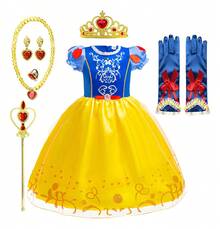TendenciaVestido De Fiesta De Princesa Blancanieves Para Niña, Con Collar Guante Crown Anillo Pendientes 5 Piezas De AccesoriosCalidad premium - Rojo - Ver 1