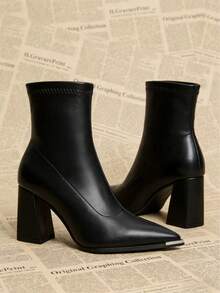 2026 Spring And Autumn New Fashion Elegant Women's Boots, Chunky Heel High Heel Pointed Toe Ankle Boots, Stylish For - màu đen - Xem 6