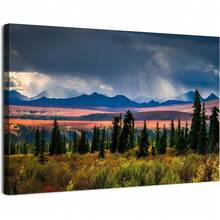 Arte de pared de montaña para sala de estar, decoración de pared de lienzo de paisaje natural de bosque, pósteres del Parque Nacional Denali, paisaje de Monte McKinley, arte escénico moderno de Alaska, decoración para oficina, dormitorio y hogar - transparente - Ver 1