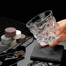 Whiskey Stones Gift Set - Whiskey Glass Set Of 2 - Granite Chilling Whiskey Rocks - Scotch Bourbon Box Set -Father's Day Birthday Gifts For Men Drinking Gift For Dad Him Husband Party Holiday Present LQ02W - Kính đính kim cương + Đá tròn - Xem 7