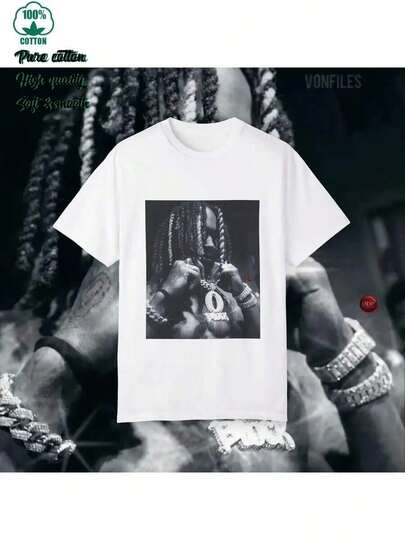 Camiseta gráfica unisex de algodón King Vons 2025 - Camiseta de manga corta de alta elasticidad y ajuste regular con estampado geométrico, regalo para amantes de la música hip hop para fanáticos de conciertos, ropa casual THBR
